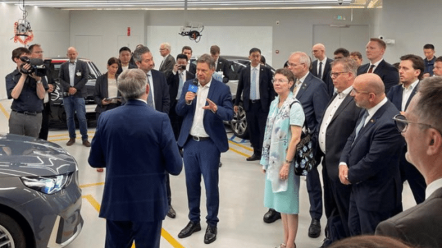 German vice-chancellor and Economy Minister Robert Habeck during his visit to carmaker BMW's research and development center in Shanghai, China, on June 23.